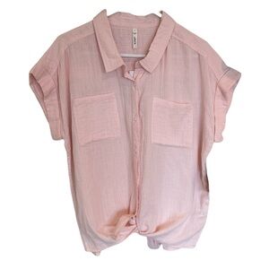 Jag Jeans Sally Tie Front Cotton Light Pink Short Sleeve Shirt Large NWT